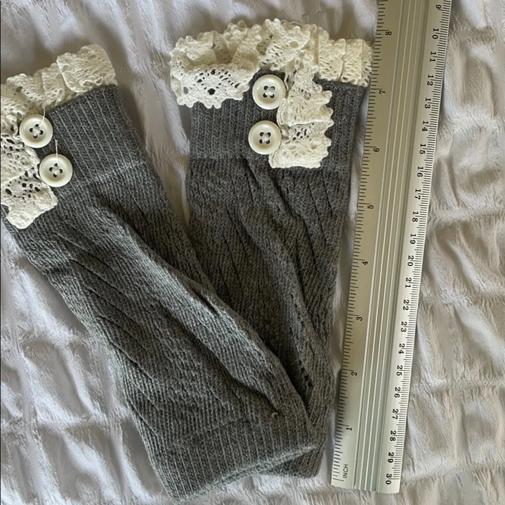 Knitted Gray Crochet Top Cotton Boot Cuffs